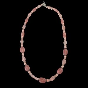 Vintage Shades Of Pink Beaded Silver Tone Toggle Clasps Necklace 24"